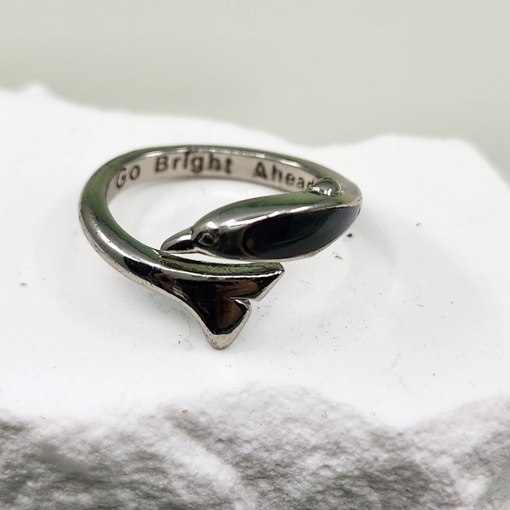 Go Bright Ahead Silver Tone Dolphin Wrap Ring Ocean Nautical Animal Statement